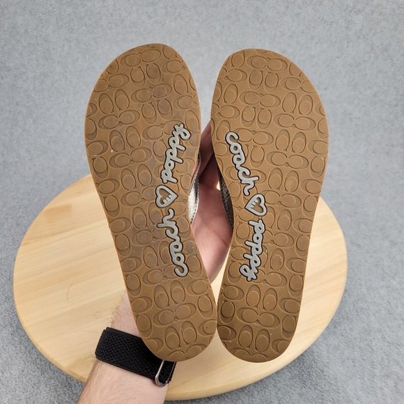 Coach Wilma Poppy Leather Sandals Flip Flops Size 7 Silver Metallic - Picture 9 of 10